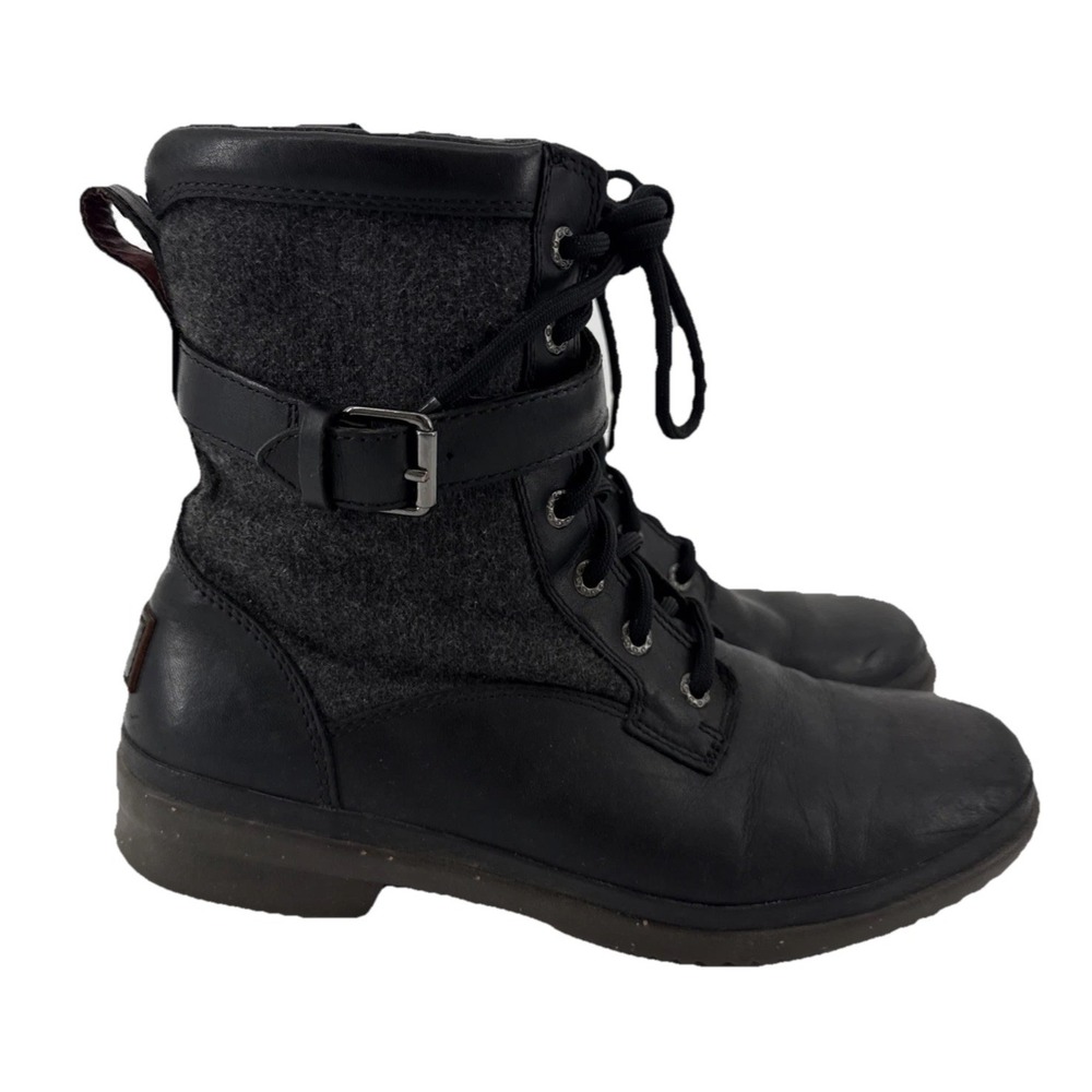 UGG Kesey Womens 8.5 Black Waterproof Leather Wool Lined Lace Up Boots